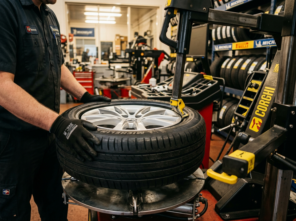 Fitting a new tyre to an alloy wheel at Master Tyres Chorley